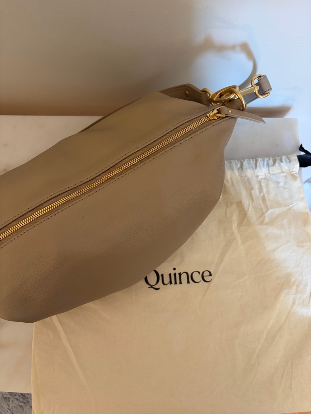 Quince Italian Leather Convertible Crescent Shoulder Bag in Taupe - Picture 4 of 12